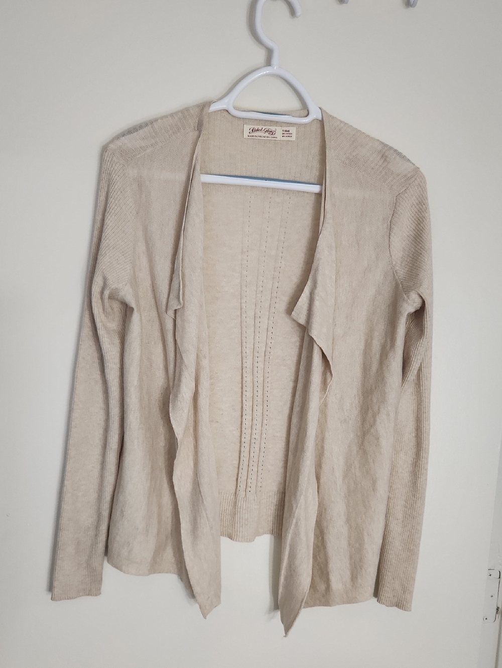 Faded Glory Beige Open-Front Drape Cardigan